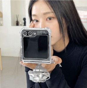 갤럭시 지플립6 그립 톡홀더 투명범퍼케이스 z플립6 레더 타이포 로즈